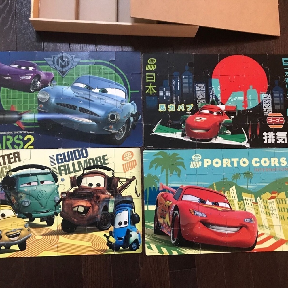 Disney Cars 2 Wood Puzzle Lot of 4 in storage box - Picture 11 of 12